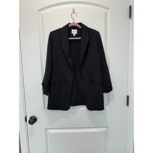 Nine West Black Knit Open Front Blazer Ruched Sleeve Size XS